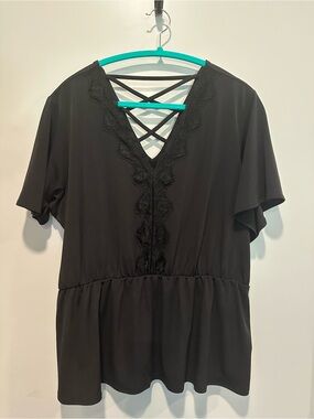 Maurices Black Lace V-Neck Top with Crisscross Back Straps